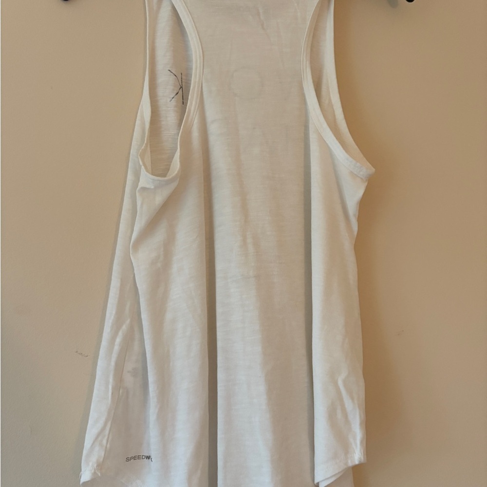 Reebok White Graphic Racerback Tank Top Women’s Small Work Hard Shine Hard - Picture 2 of 3